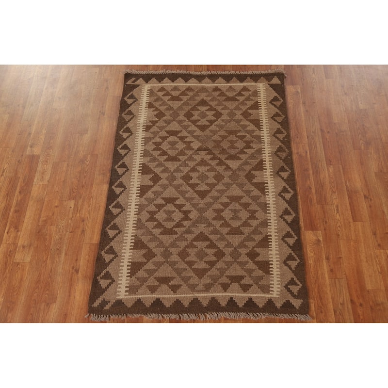 Reversible Kilim Oriental Area Rug Hand-woven Wool Carpet - 3'3" x 5'0"