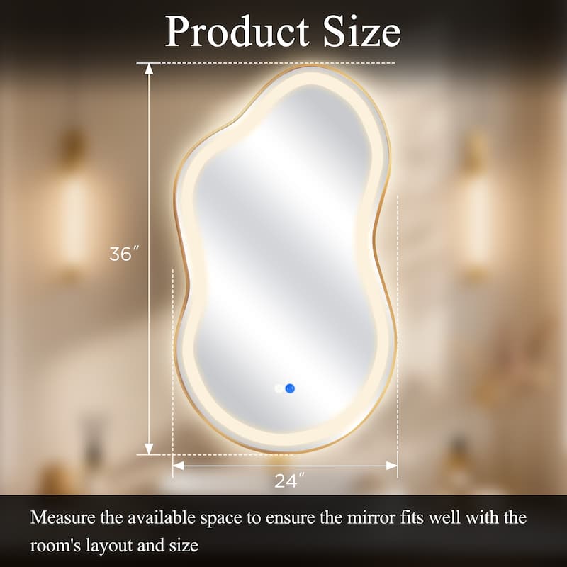 Asymmetrical Framed LED Light Anti-fog 3-Colors Dimmable Irregular Wall Mirror
