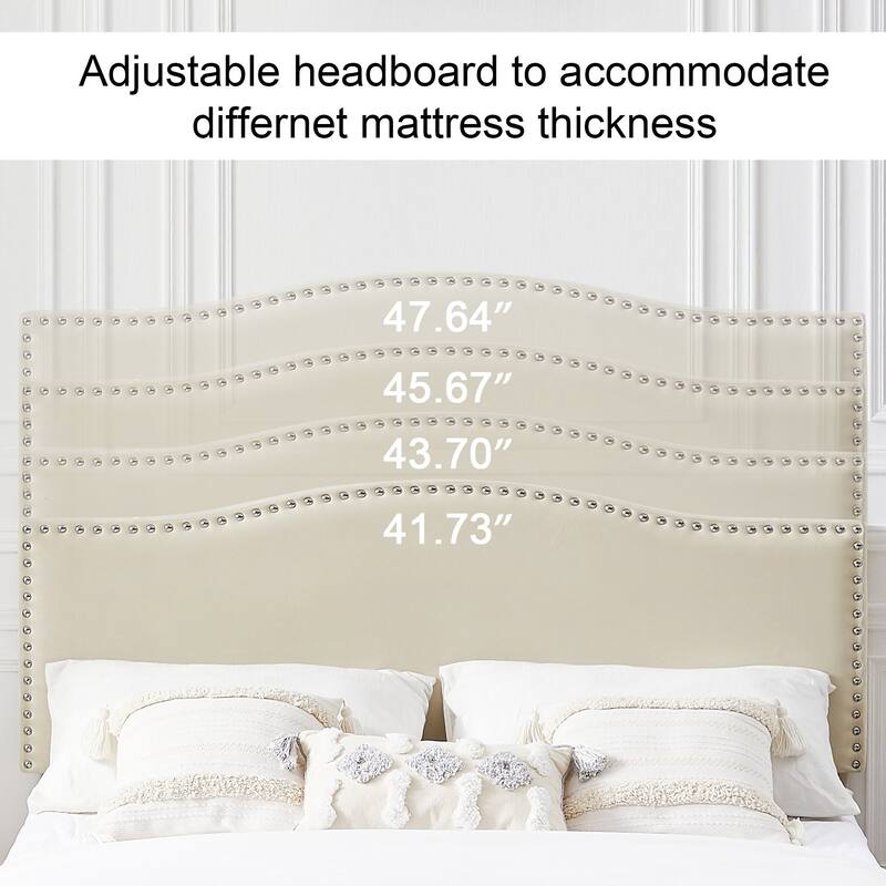 Javlergo Upholstered Platform Bed Frame with Adjustable Headboard, Strong Frame and Wooden Slats Support, Easy Assembly
