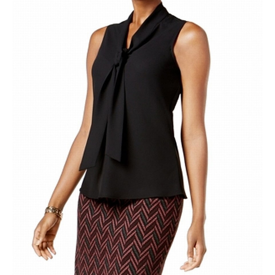 shop kasper black women s size large l tie neck sleeveless blouse overstock 27195024 kasper black women s size large l tie neck sleeveless blouse