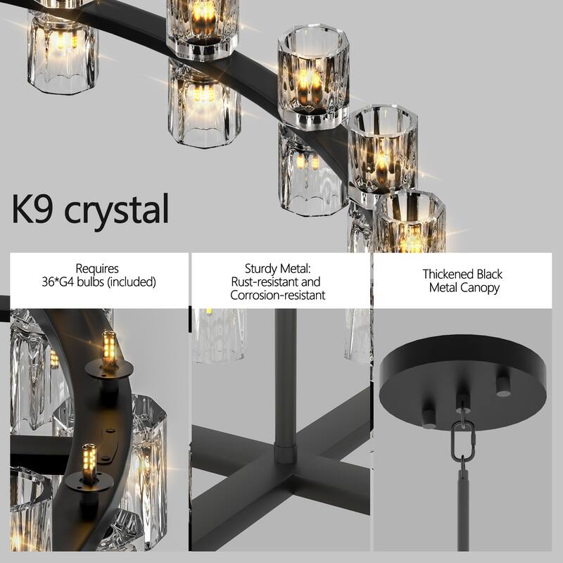 36" Luxury Crystal Chandelier LED for Living & Dining (Bulbs Incl)