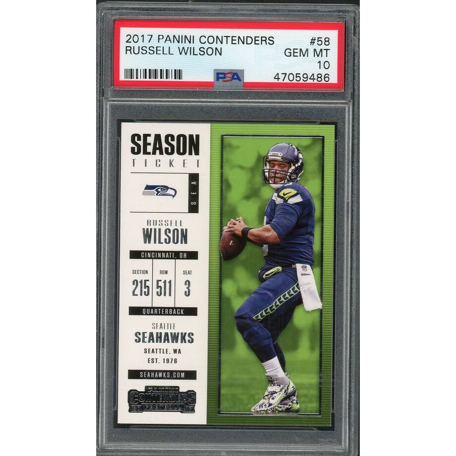 Russell Wilson 2017 Panini Contenders Football Card #58 Graded PSA 10 GEM MINT - Black - 8'6" x 11'6" - Overstock - 40998977 Russell Wilson 2017 Panini Contenders Football Card #58 Graded PSA 10 GEM MINT - Black - 8'6" x 11'6" - Overstock - 40998977