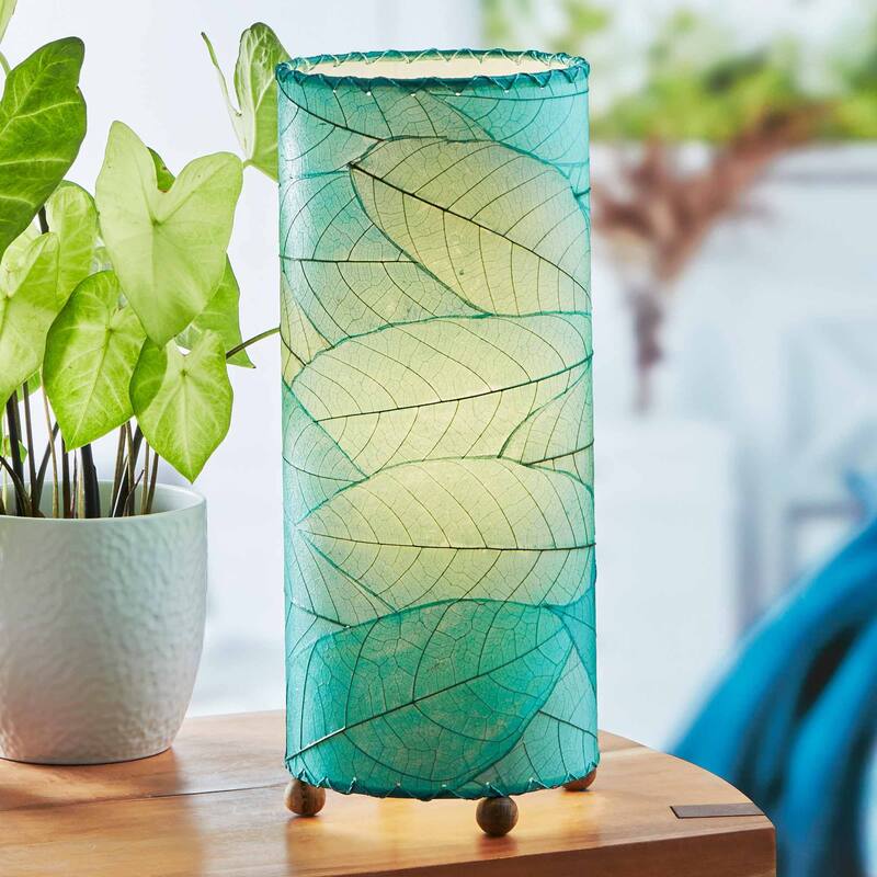 Eangee Handmade Cocoa Leaf Cylinder Table Lamp, Cocoa Leaves Shade, 7 x 7 x 17 in.