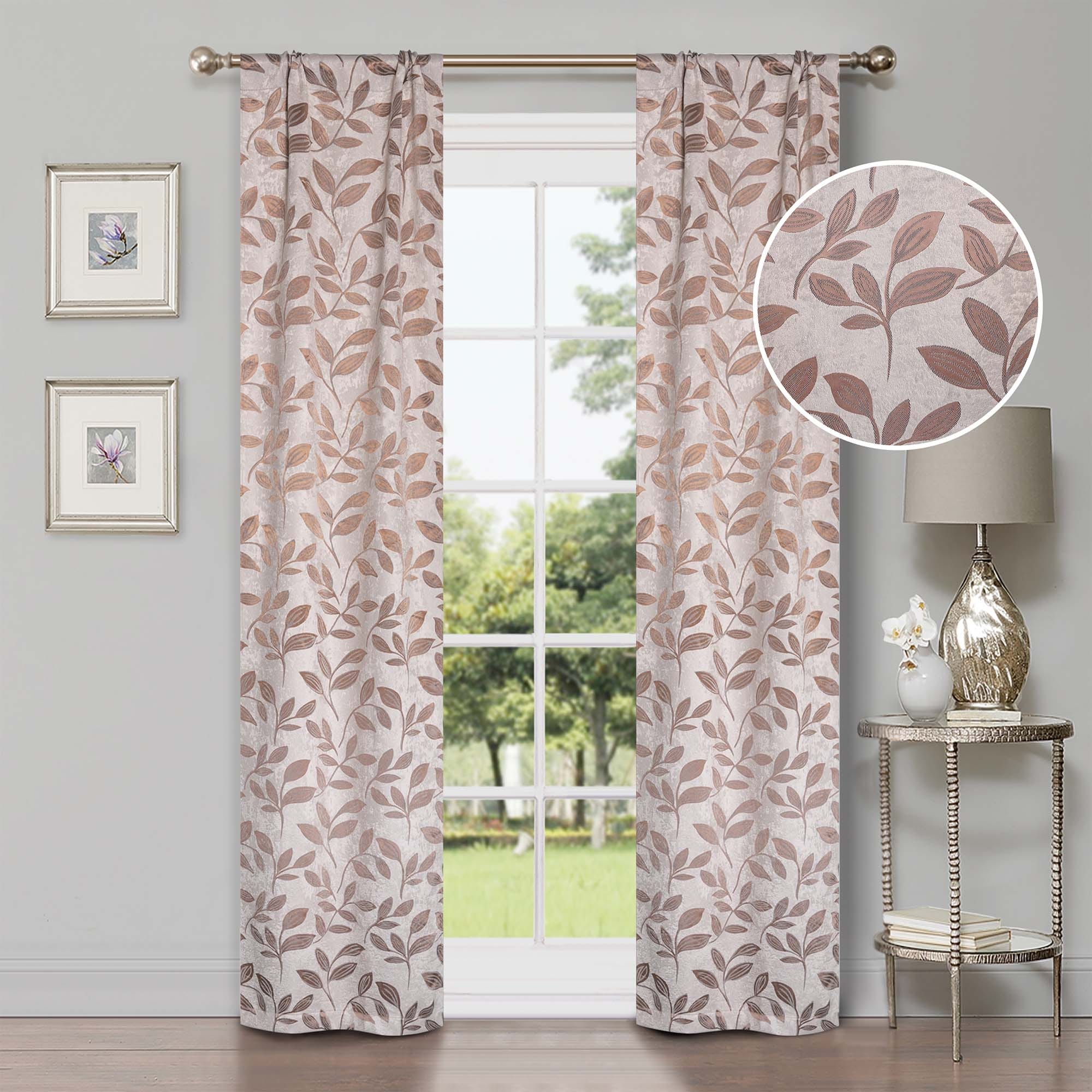 Superior Leaves Machine Washable Room Darkening Rod Pocket Blackout Curtains, Set of 2