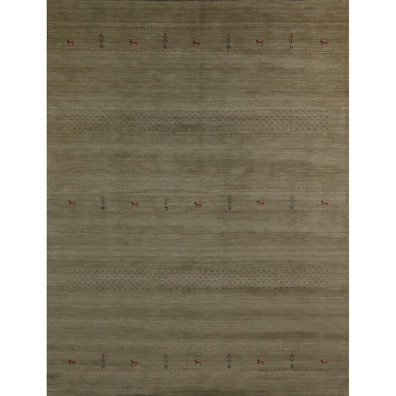 Hand Knotted Oriental 100% Wool Carpet Tribal Animal Pictorial Green Gabbeh Area Rug - 9' 9'' X 8' 1''