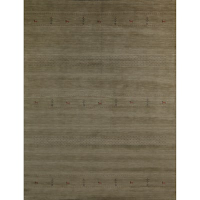 Hand Knotted Oriental 100% Wool Carpet Tribal Animal Pictorial Green Gabbeh Area Rug - 9' 9'' X 8' 1''
