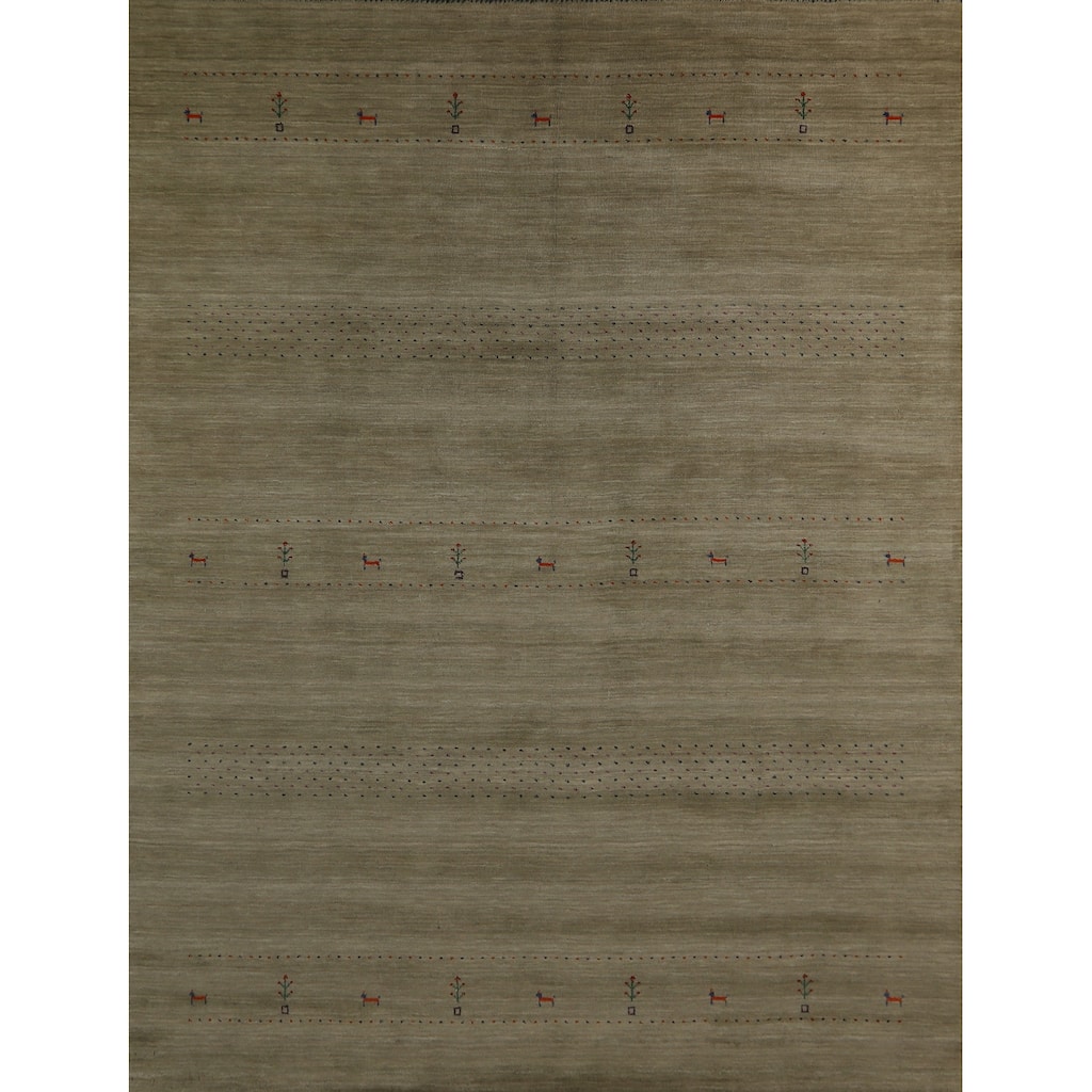 Hand Knotted Oriental 100% Wool Carpet Tribal Animal Pictorial Green Gabbeh Area Rug - 9' 9'' X 8' 1''