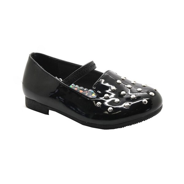 Shop Little Girls Black Patent Stud Accented Elastic Strap Casual Shoes