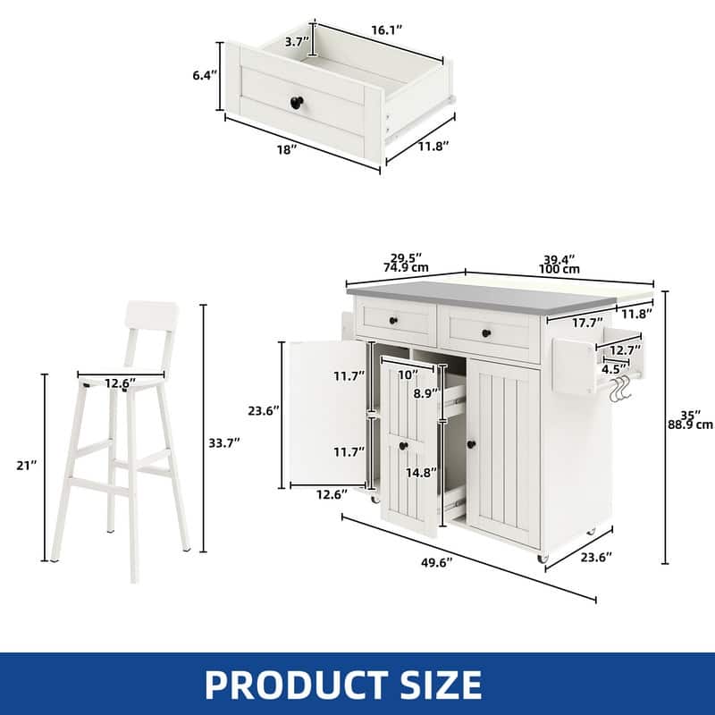 Moasis Mobile Kitchen Island Cart with Stainless Steel Ffolding Tabletop and Storage