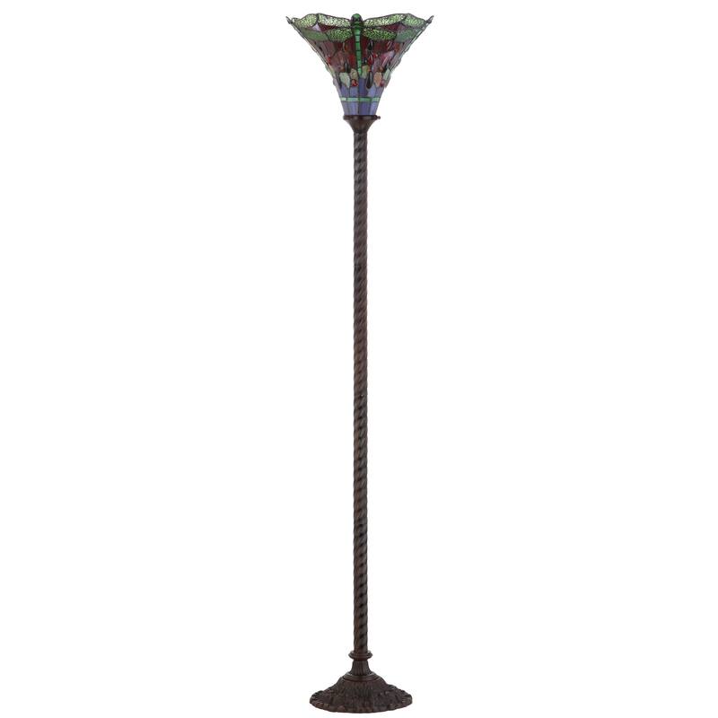 Davis Tiffany-Style 71" Torchiere LED Floor Lamp, Bronze/Red - 71" H x 15" W x 15" D - 71" H x 15" W x 15" D