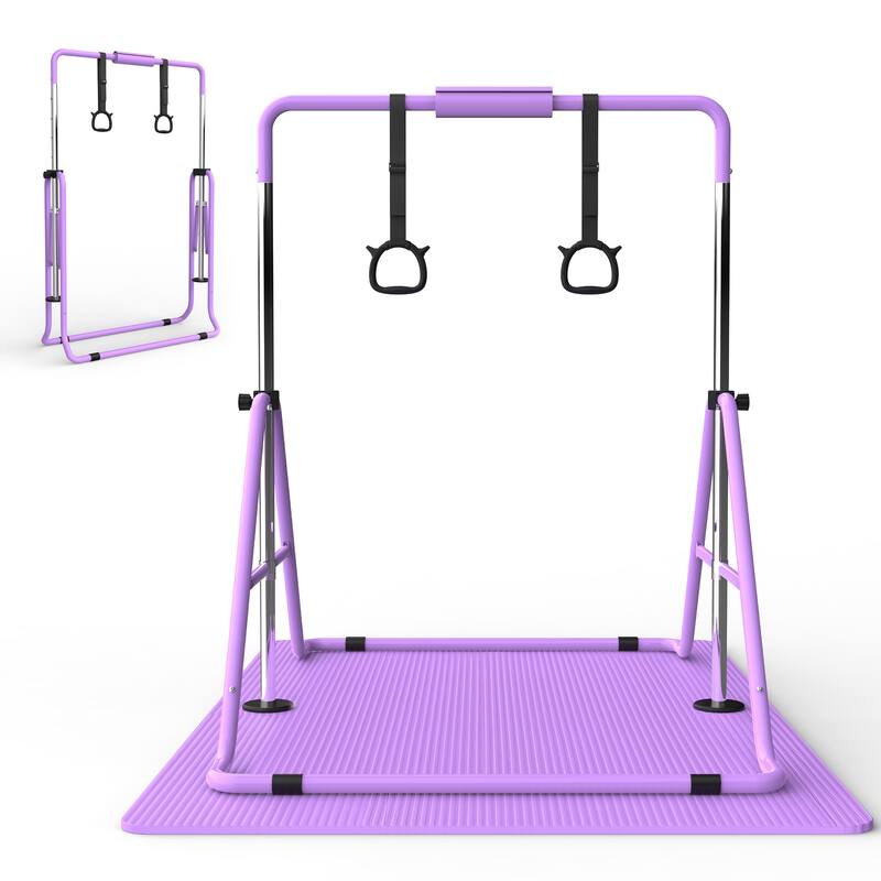 Gymnastics Bar for Kids, Gymnastics Horizontal Bar with Adjustable Height Foldable Training Bar with Mat for Home Practice