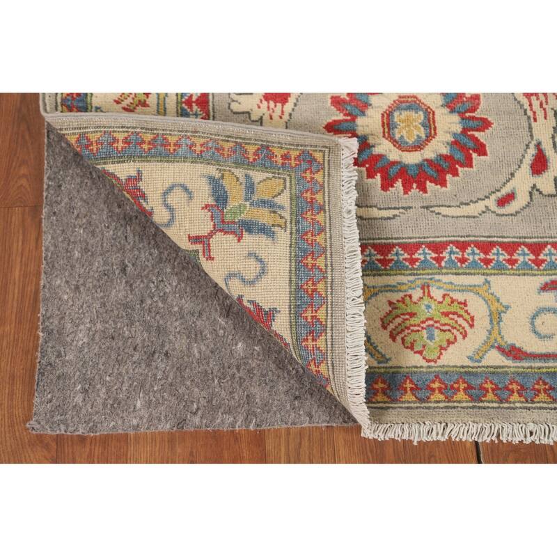 Kazak Runner Rug Hand-Knotted Floral Wool Carpet - 3'3" x 9'8"