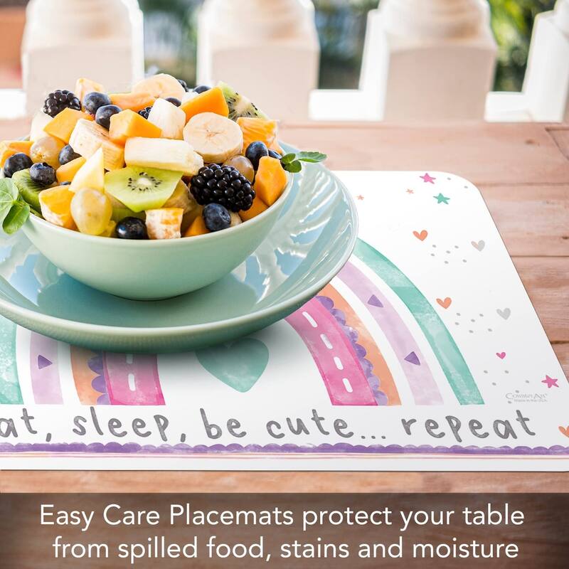 CounterArt Rainbows & Unicorns Reversible Easy Care Flexible Plastic Placemat 4 Pack Made in The USA