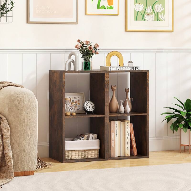 Gymax 2PCS 2-Cube Bookcase w/ Anti-tip Kit 2-Tier Open Back Bookshelf