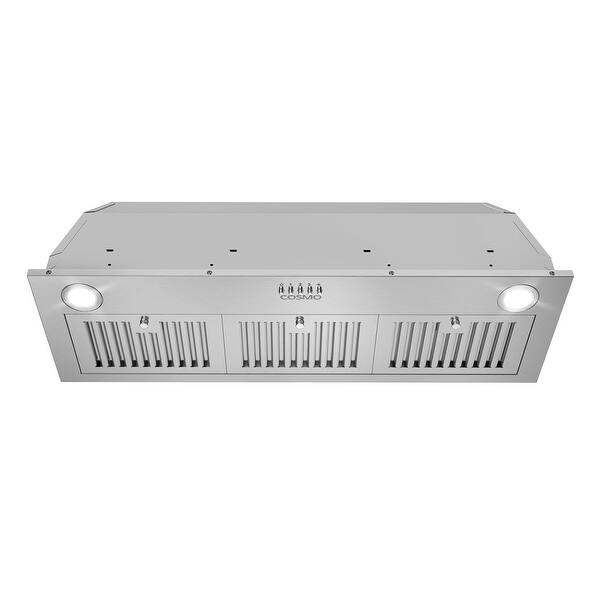 slide 2 of 9, Cosmo 36 in. Insert Range Hood with Push Button Controls, 3-Speed Fan, LED Lights and Permanent Filters in Stainless Steel
