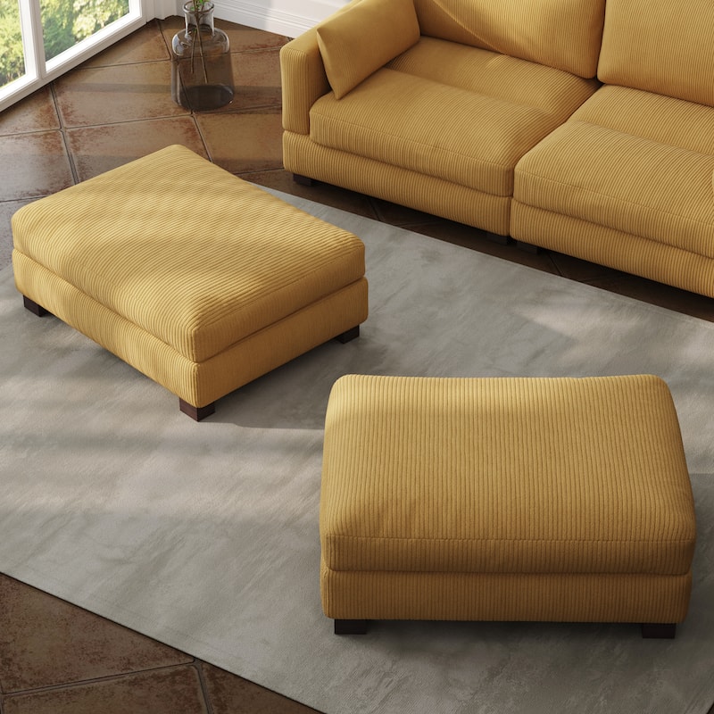 Set of 2 Upholstered Velvet Corduroy Ottoman - ORANGE