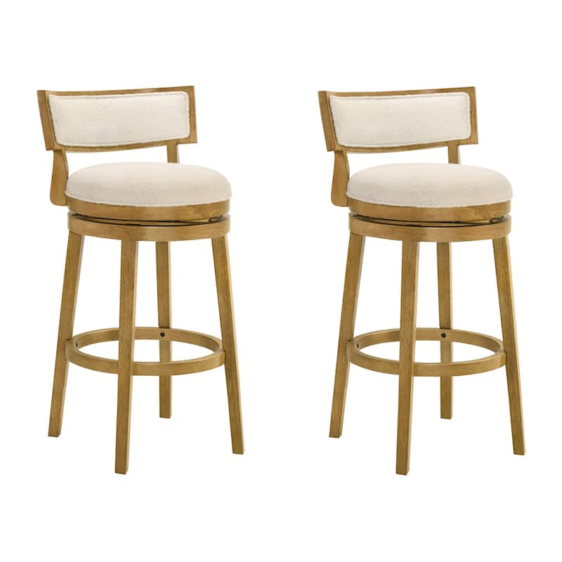 Noely Modern Farmhouse Boucle Bar Stool, Swivel Counter Height Chair with Solid Wood Frame - Set of 2 - White/Amber Glow - Bar Height