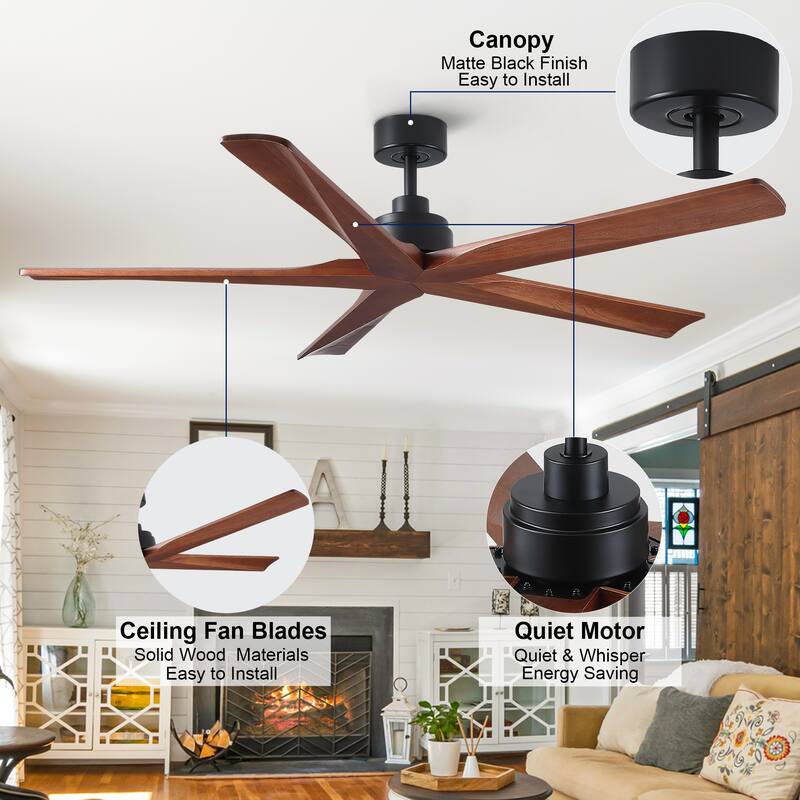 YUHAO SylvanAir Modern 52 in. Flush Mount Outdoor/Indoor Ceiling Fan with 3 Solid Wood Blades and DC Reversible Motor