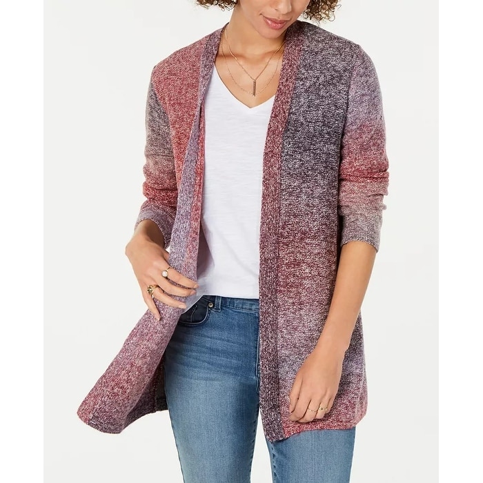 Style & Co Women's Ombre Open-Front Cardigan Red Size Medium