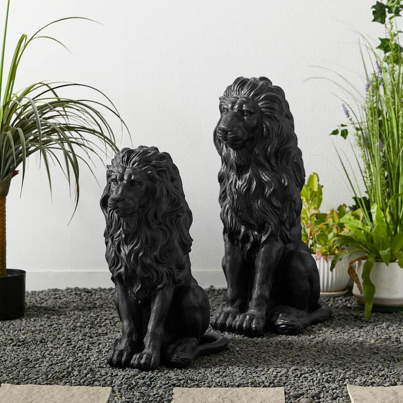 Glitzhome 28"H Oversized MGO Guardian Sitting Lion Garden Statue Porch Sculpture Indoor Outdoor