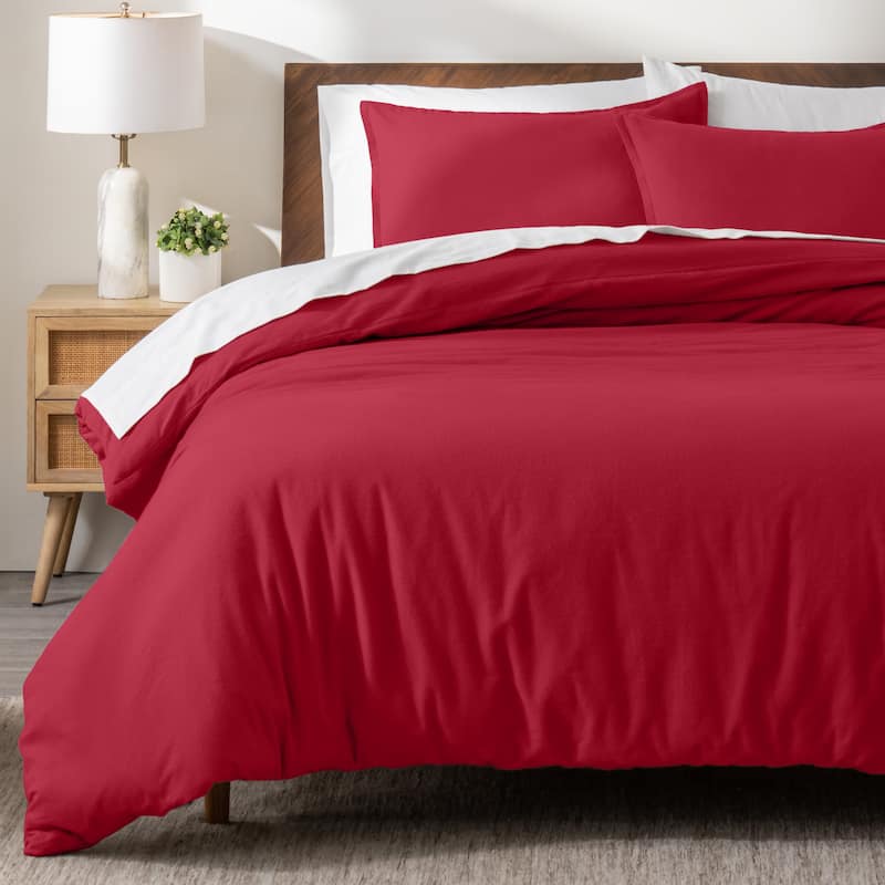 Bare Home Cotton Flannel Duvet Cover and Sham Set - Red - King