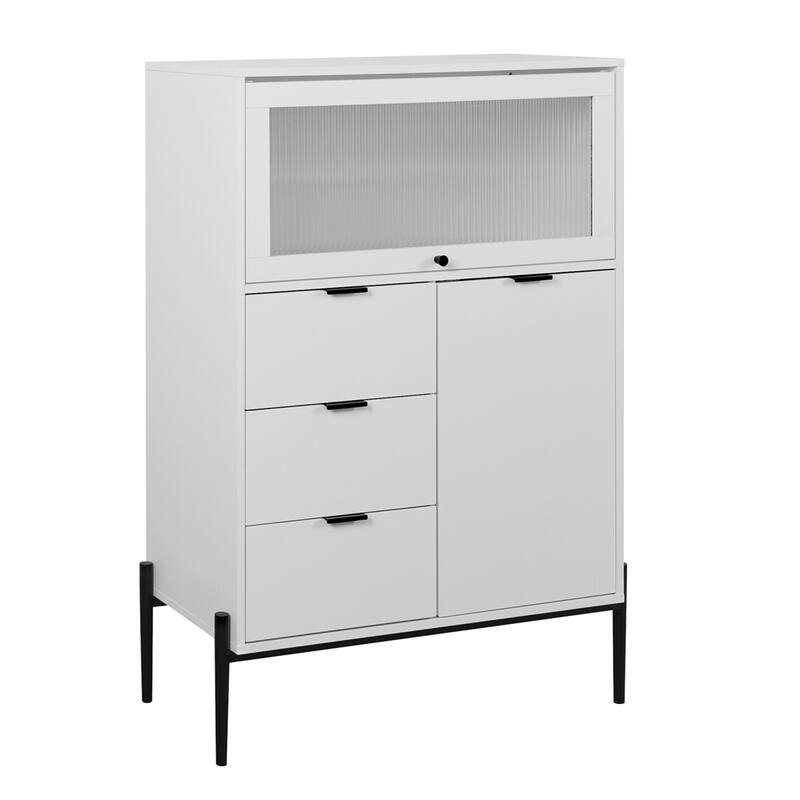 Wood Sideboard with 3 Drawers and Glass Door