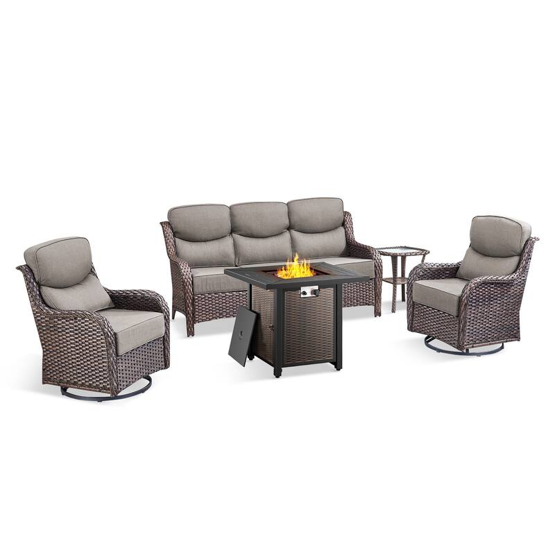 Pocassy 30 Inch Fire Pit Table with Sofa Swivel Chair Set