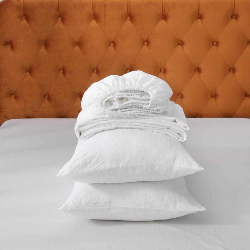 Highland Feather 100% French Linen Sheet Set - 1 Flat Sheet & 1 Fitted Sheet & 2 Pillowcases - Classic Luxury (165gsm)
