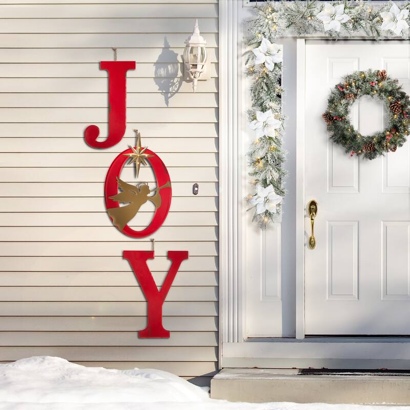 Glitzhome Christmas Metal JOY HOPE Sign Snowmen Yard Stake Wall Sign Standing Decor