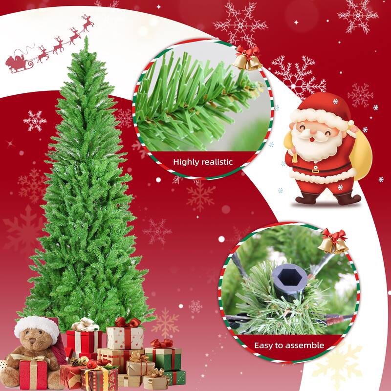 Classic Pencil Christmas Tree - Slim Shape, Dense Realistic Branches, Halloween/Christmas - Green