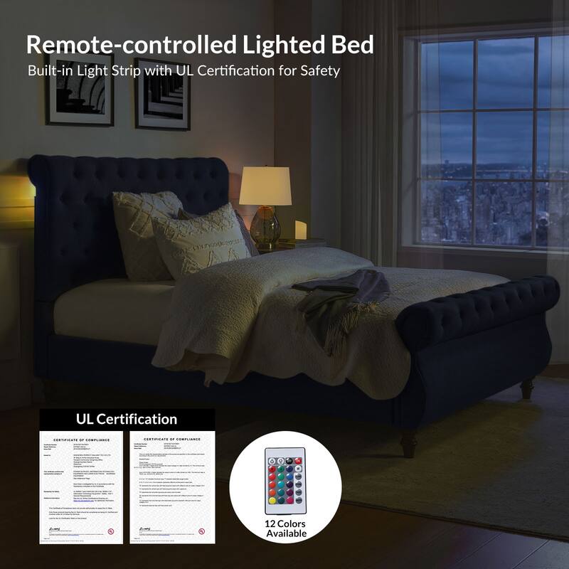 Fidelia Traditional Lighted Sleigh Platform Bed with UL Certificate by HULALA HOME