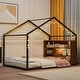 preview thumbnail 2 of 11, Black Full Size Metal Wood House Bed Frame with Shelves and Lights for Kids, Boys and Girls