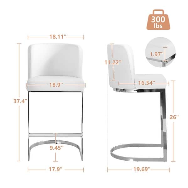 dimension image slide 7 of 13, 26-Inch Modern Upholstered Bar Stools, Counter Height Bar Stool - 18.11"W x 19.69"D x 37.4"H