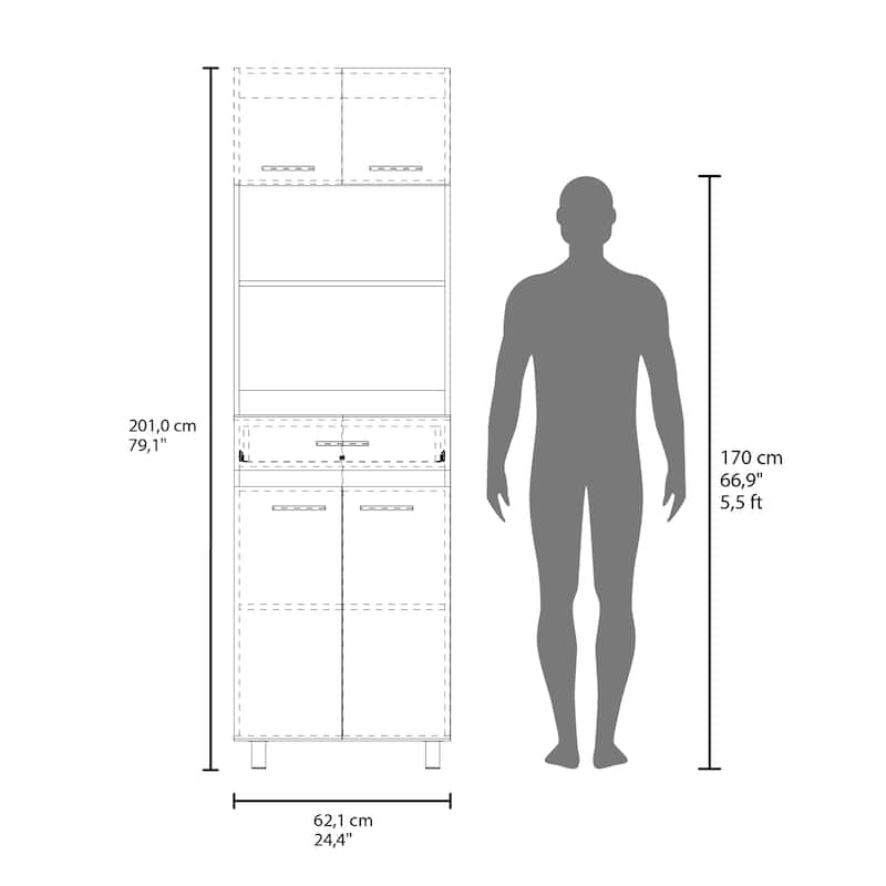 Freestanding Kitchen Storage Cabinet with Doors, Vertical Pantry Organizer in White and Natural Oak Finish