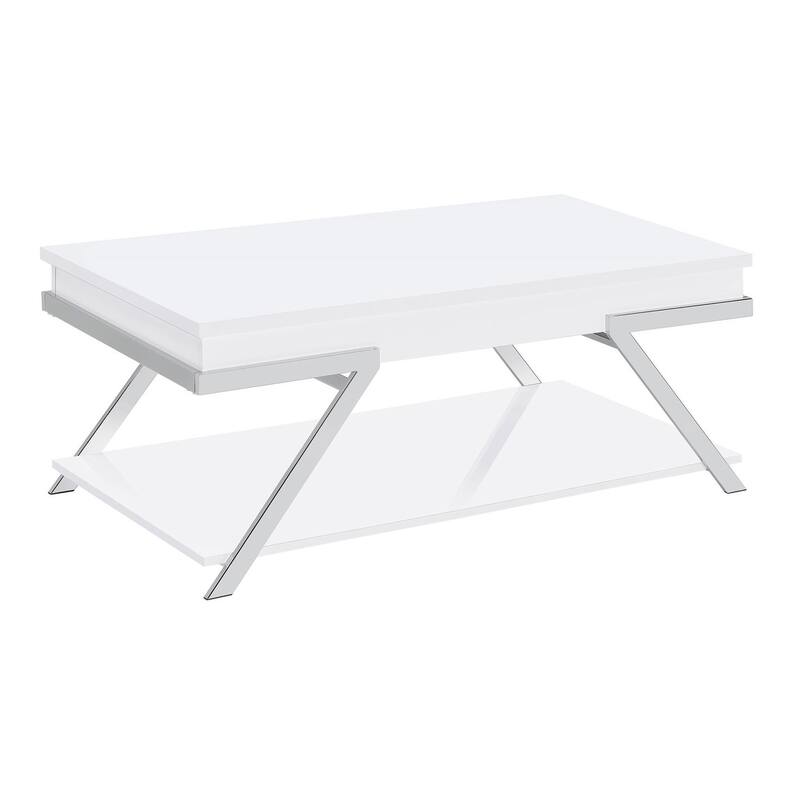 Matos White High Gloss and Chrome Rectangular Lift Top Coffee Table