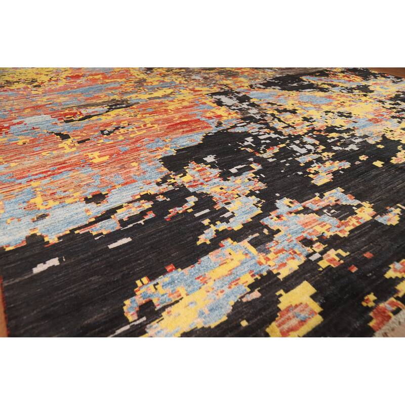Contemporary Abstract Oriental Area Rug Hand-Knotted Wool Carpet - 8'3" x 11'3"