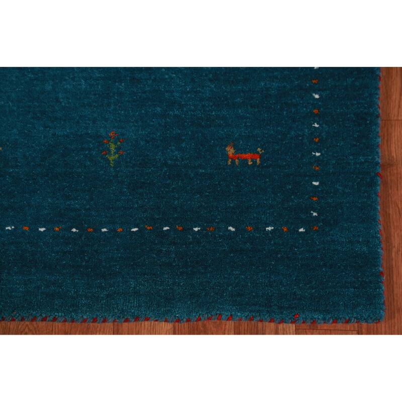 Hand Knotted Oriental 100% Wool Carpet Tribal Tribal Navy Blue & Blues Gabbeh Runner Rug - 9' 9'' X 2' 7''