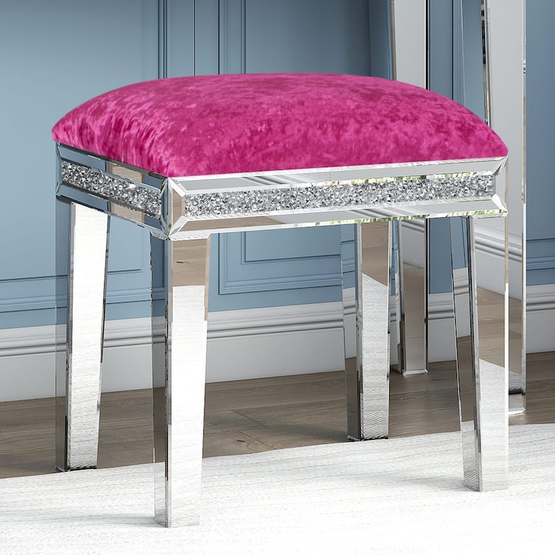 Mirror Diamond Vanity Stool with Velvet Upholstered Seat