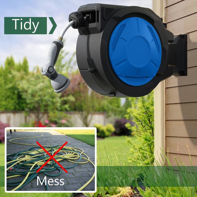 Heavy-Duty Rust-Proof Steel Garden Hose Reel with Auto-Rewind – Tangle-Free Yard Hose Storage for Lawn, Backyard & Garage