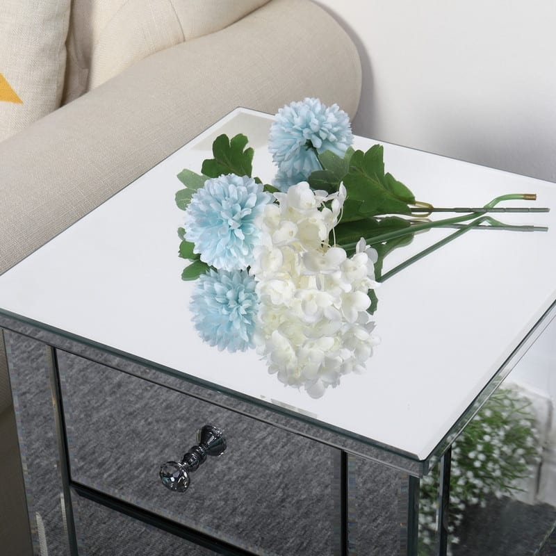 Modern 2 Drawers Mirrored Nightstand Bedside Table Silver