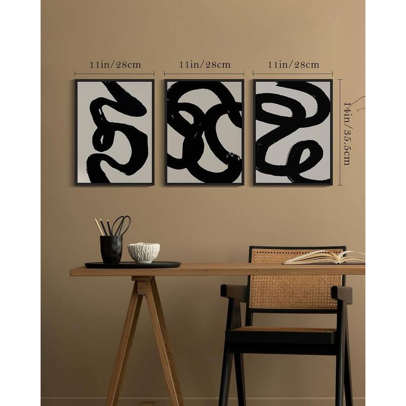 Black Abstract Wall Art Ink Wash Minimalist Lines