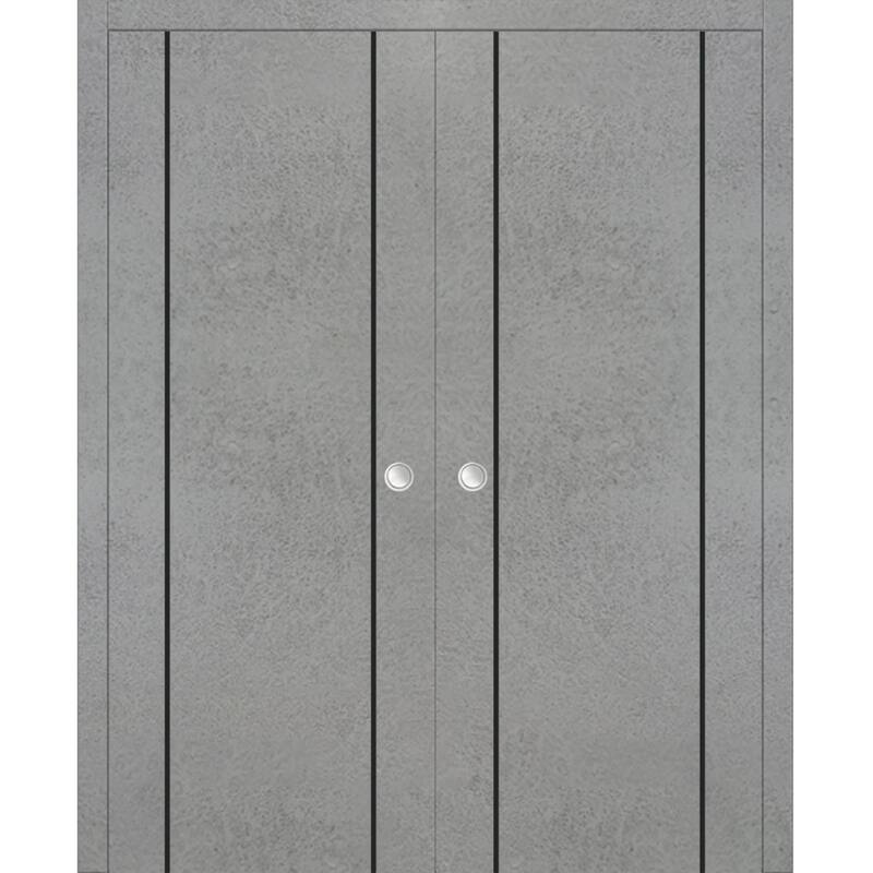 French Double Pocket Doors 36x80 Planum 0016 Concrete with Kit Trims Rail - 36" x 84" ( 2* 18x84)