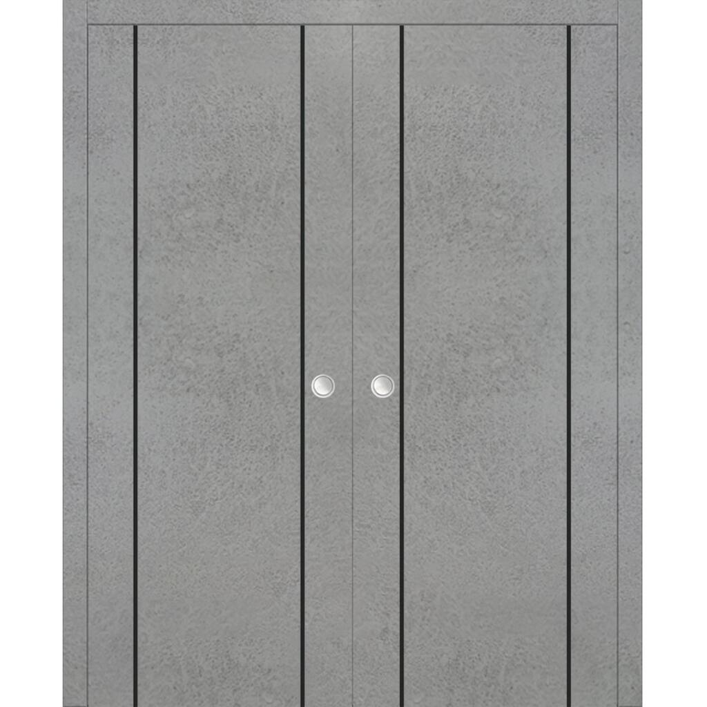 French Double Pocket Doors 36x80 Planum 0016 Concrete with Kit Trims Rail