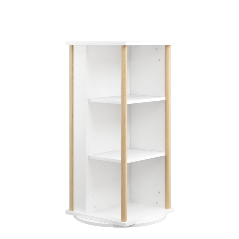 360°Rotating Kids Bookshelf with Chalkboard, 3-Tier Wood Floor Revolving Bookcase & Toy Storage Organizer, Book Display Stand