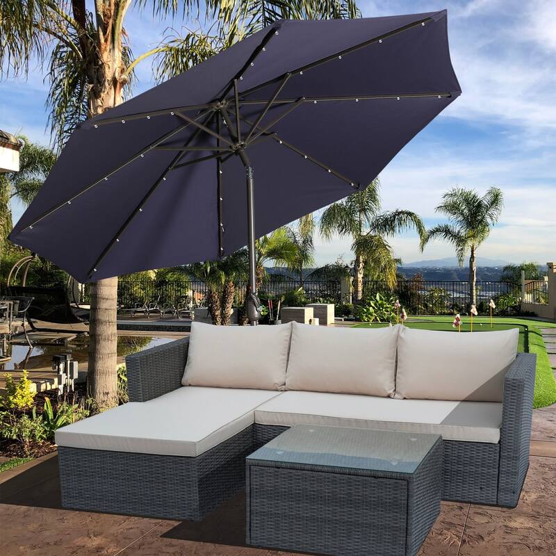 Clihome 9-Ft Outdoor 32 LED Solar Market Umbrella with Tilt & Crank