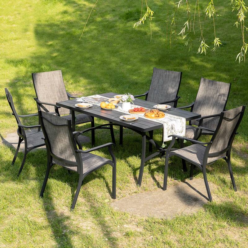 Patio 7-Piece Aluminum Dining Set with Textilene Chairs and Umbrella Hole