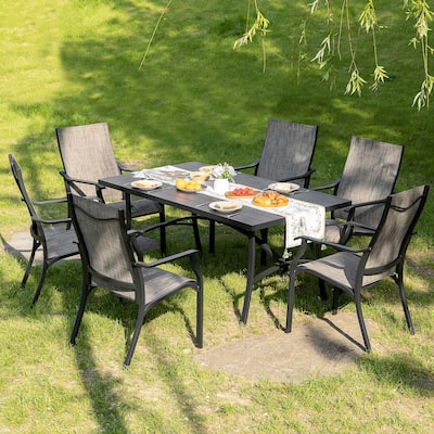 Patio 7-Piece Aluminum Dining Set with Textilene Chairs and Umbrella Hole