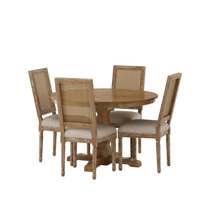 Remuda Wood and Cane Upholstered 5 Piece Circular Dining Set by Christopher Knight Home