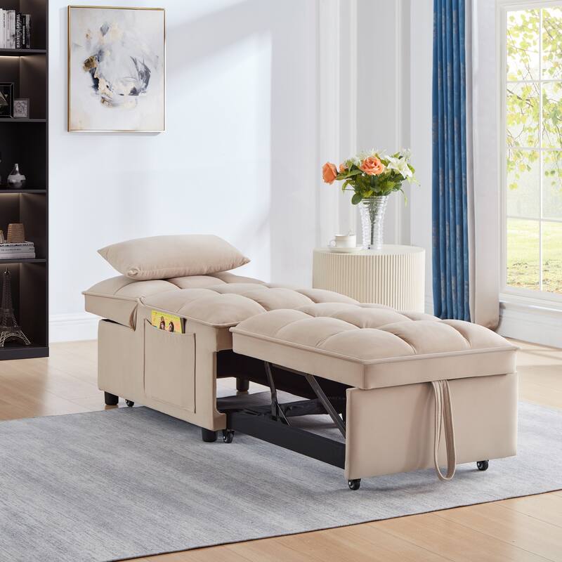 4 in1 Multi-Function Tufted Single Sofa Bed with Adjustable Backrest