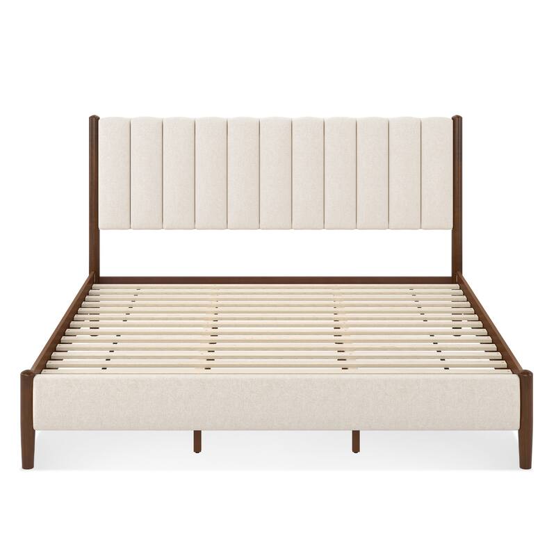 The Modern And Simple Solid Wood Bed In A Deep Walnut Tone Is Stable And Load-Bearing